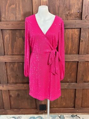 Vine & Love Hot Pink Sequin Wrap Dress
